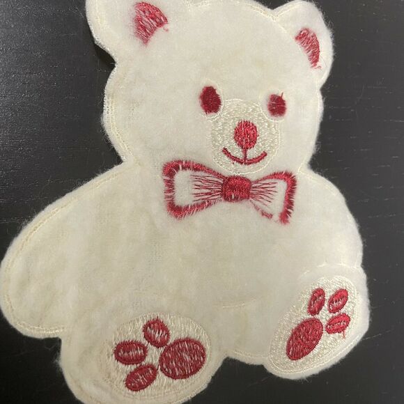 Lot of 4 Large White Red Fuzzy Teddy Bear Plush Sew On Appliques Patches 6” - Picture 3 of 6